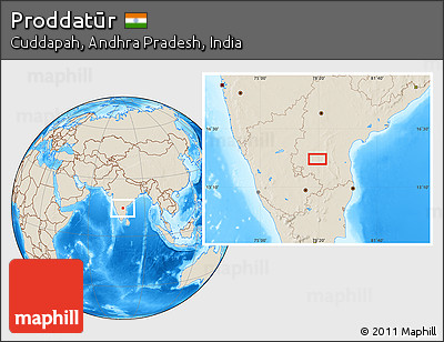 Shaded Relief Location Map of Proddatūr