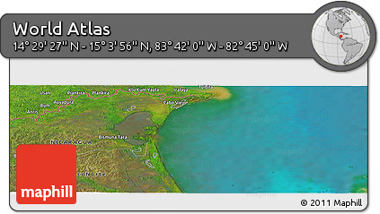 Satellite Panoramic Map of the Area around 14° 46' 42" N, 83° 13' 29" W