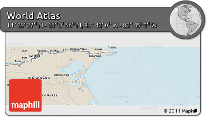 Shaded Relief Panoramic Map of the Area around 14° 46' 42" N, 83° 13' 29" W