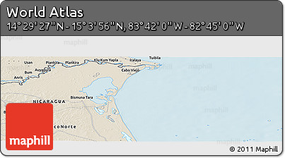 Shaded Relief Panoramic Map of the Area around 14° 46' 42" N, 83° 13' 29" W