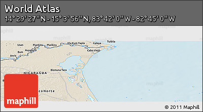Shaded Relief Panoramic Map of the Area around 14° 46' 42" N, 83° 13' 29" W