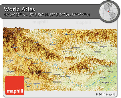 Physical 3D Map of the Area around 14° 46' 42" N, 86° 37' 30" W