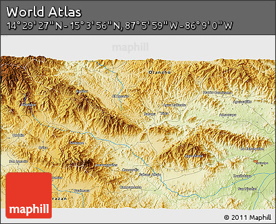 Physical 3D Map of the Area around 14° 46' 42" N, 86° 37' 30" W