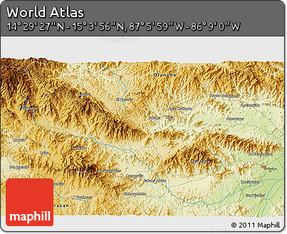 Physical 3D Map of the Area around 14° 46' 42" N, 86° 37' 30" W