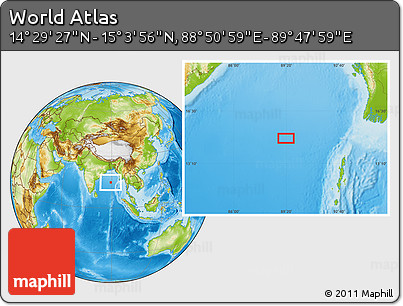 Physical Location Map of the Area around 14° 46' 42" N, 89° 19' 29" E