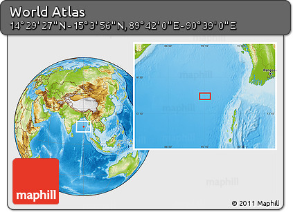 Physical Location Map of the Area around 14° 46' 42" N, 90° 10' 30" E
