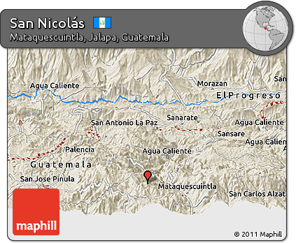 Shaded Relief Panoramic Map of San Nicolás