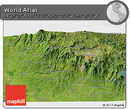 Satellite 3D Map of the Area around 14° 46' 42" N, 91° 43' 29" W