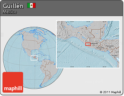 Gray Location Map of Guillén, hill shading