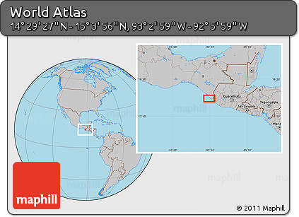 Gray Location Map of the Area around 14° 46' 42" N, 92° 34' 29" W