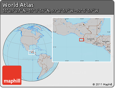 Gray Location Map of the Area around 14° 46' 42" N, 92° 34' 29" W