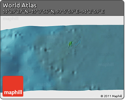 Satellite 3D Map of the Area around 14° 46' 42" N, 93° 34' 29" E