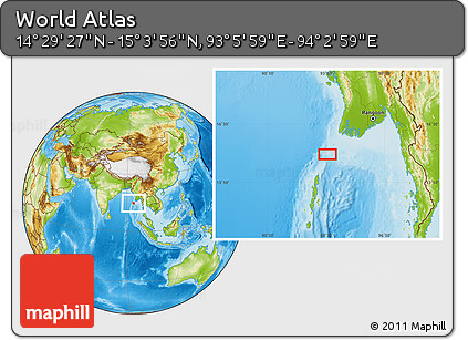 Physical Location Map of the Area around 14° 46' 42" N, 93° 34' 29" E