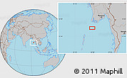 Gray Location Map of the area around 14° 46' 42" N, 94° 25' 30" E
