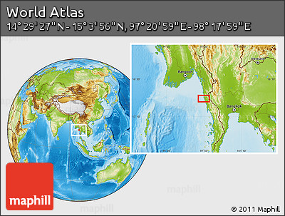 Physical Location Map of the Area around 14° 46' 42" N, 97° 49' 29" E