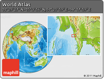 Physical Location Map of the Area around 14° 46' 42" N, 97° 49' 29" E