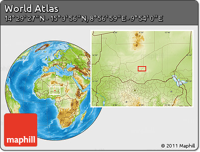 Physical Location Map of the Area around 14° 46' 42" N, 9° 25' 30" E