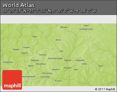 Physical 3D Map of the Area around 14° 46' 42" N, 9° 16' 30" W