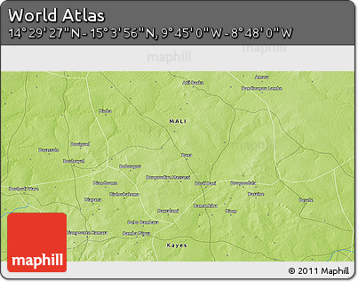 Physical 3D Map of the Area around 14° 46' 42" N, 9° 16' 30" W