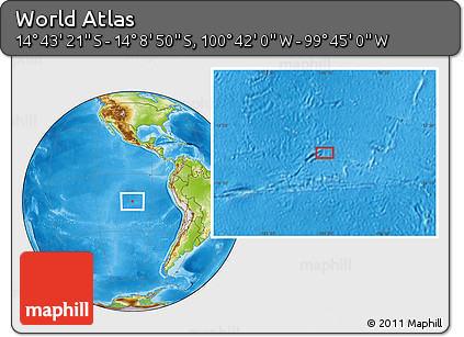 Physical Location Map of the Area around 14° 26' 6" S, 100° 13' 29" W