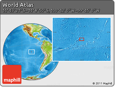 Physical Location Map of the Area around 14° 26' 6" S, 100° 13' 29" W