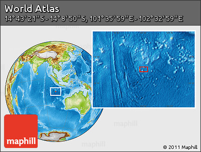 Physical Location Map of the Area around 14° 26' 6" S, 102° 4' 29" E