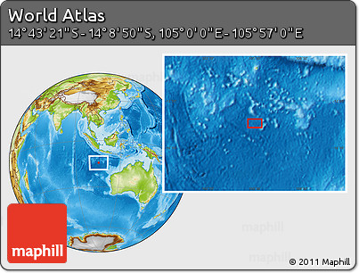 Physical Location Map of the Area around 14° 26' 6" S, 105° 28' 29" E