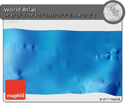 Physical 3D Map of the Area around 14° 26' 6" S, 113° 58' 29" E