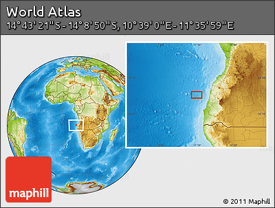 Physical Location Map of the Area around 14° 26' 6" S, 11° 7' 30" E