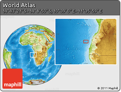 Physical Location Map of the Area around 14° 26' 6" S, 11° 7' 30" E
