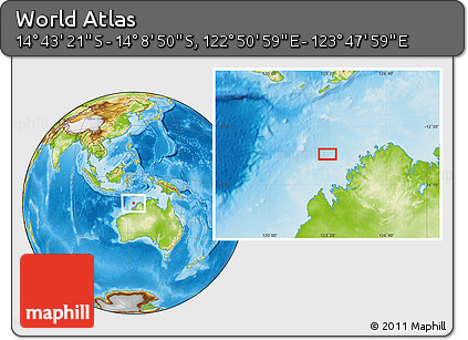 Physical Location Map of the Area around 14° 26' 6" S, 123° 19' 29" E