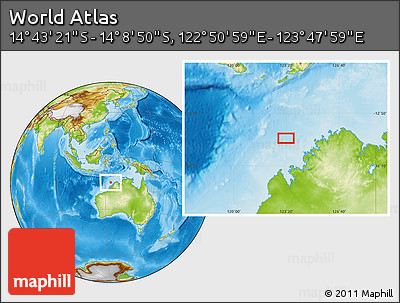 Physical Location Map of the Area around 14° 26' 6" S, 123° 19' 29" E