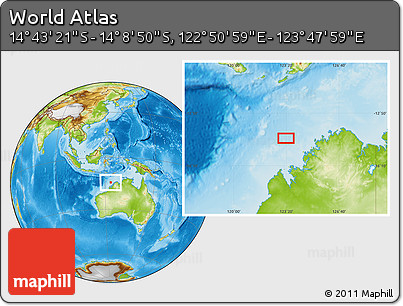 Physical Location Map of the Area around 14° 26' 6" S, 123° 19' 29" E