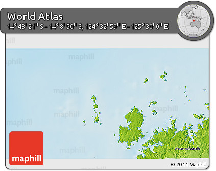 Physical 3D Map of the Area around 14° 26' 6" S, 125° 1' 30" E
