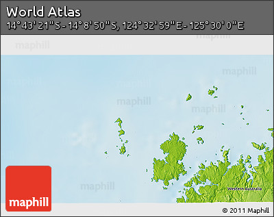 Physical 3D Map of the Area around 14° 26' 6" S, 125° 1' 30" E