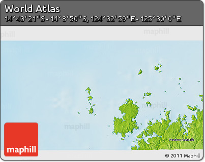 Physical 3D Map of the Area around 14° 26' 6" S, 125° 1' 30" E