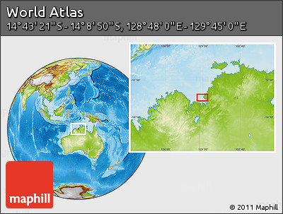 Physical Location Map of the Area around 14° 26' 6" S, 129° 16' 30" E
