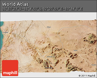 Satellite 3D Map of the Area around 14° 26' 6" S, 12° 49' 29" E