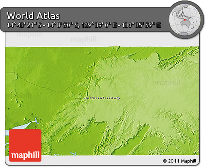 Physical 3D Map of the Area around 14° 26' 6" S, 130° 7' 30" E