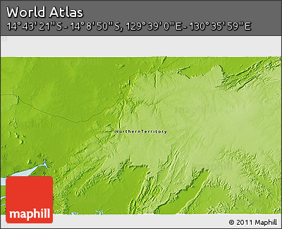 Physical 3D Map of the Area around 14° 26' 6" S, 130° 7' 30" E