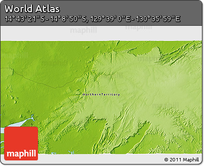 Physical 3D Map of the Area around 14° 26' 6" S, 130° 7' 30" E