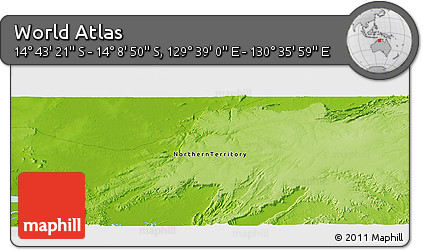 Physical Panoramic Map of the Area around 14° 26' 6" S, 130° 7' 30" E