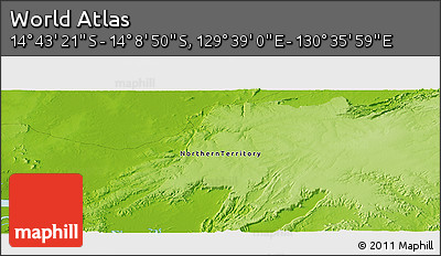 Physical Panoramic Map of the Area around 14° 26' 6" S, 130° 7' 30" E