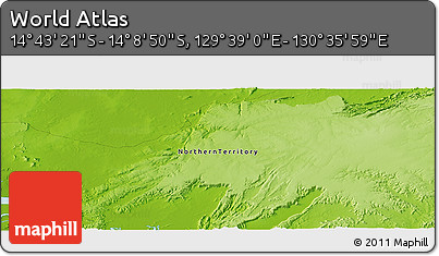 Physical Panoramic Map of the Area around 14° 26' 6" S, 130° 7' 30" E