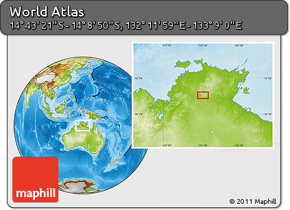 Physical Location Map of the Area around 14° 26' 6" S, 132° 40' 30" E