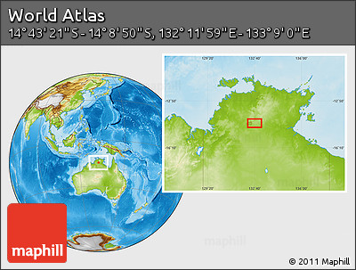 Physical Location Map of the Area around 14° 26' 6" S, 132° 40' 30" E