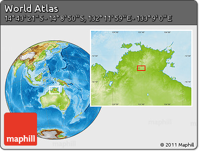 Physical Location Map of the Area around 14° 26' 6" S, 132° 40' 30" E