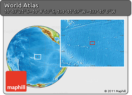 Physical Location Map of the Area around 14° 26' 6" S, 134° 13' 29" W
