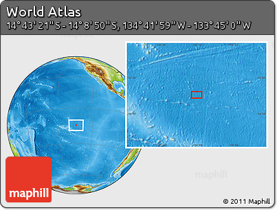 Physical Location Map of the Area around 14° 26' 6" S, 134° 13' 29" W