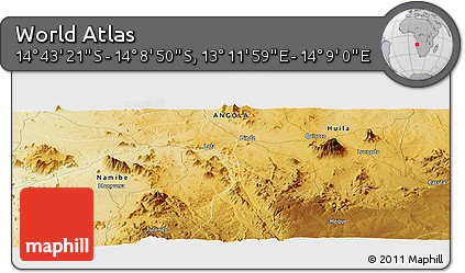 Physical Panoramic Map of the Area around 14° 26' 6" S, 13° 40' 30" E